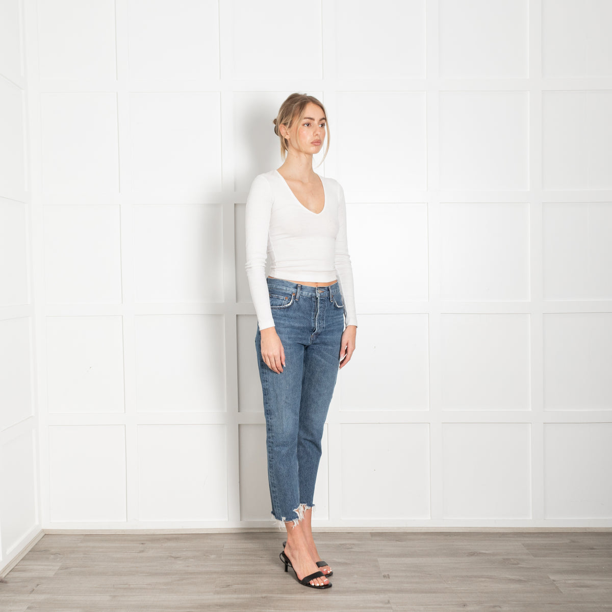 Agolde Straight Leg Distressed Blue Jeans