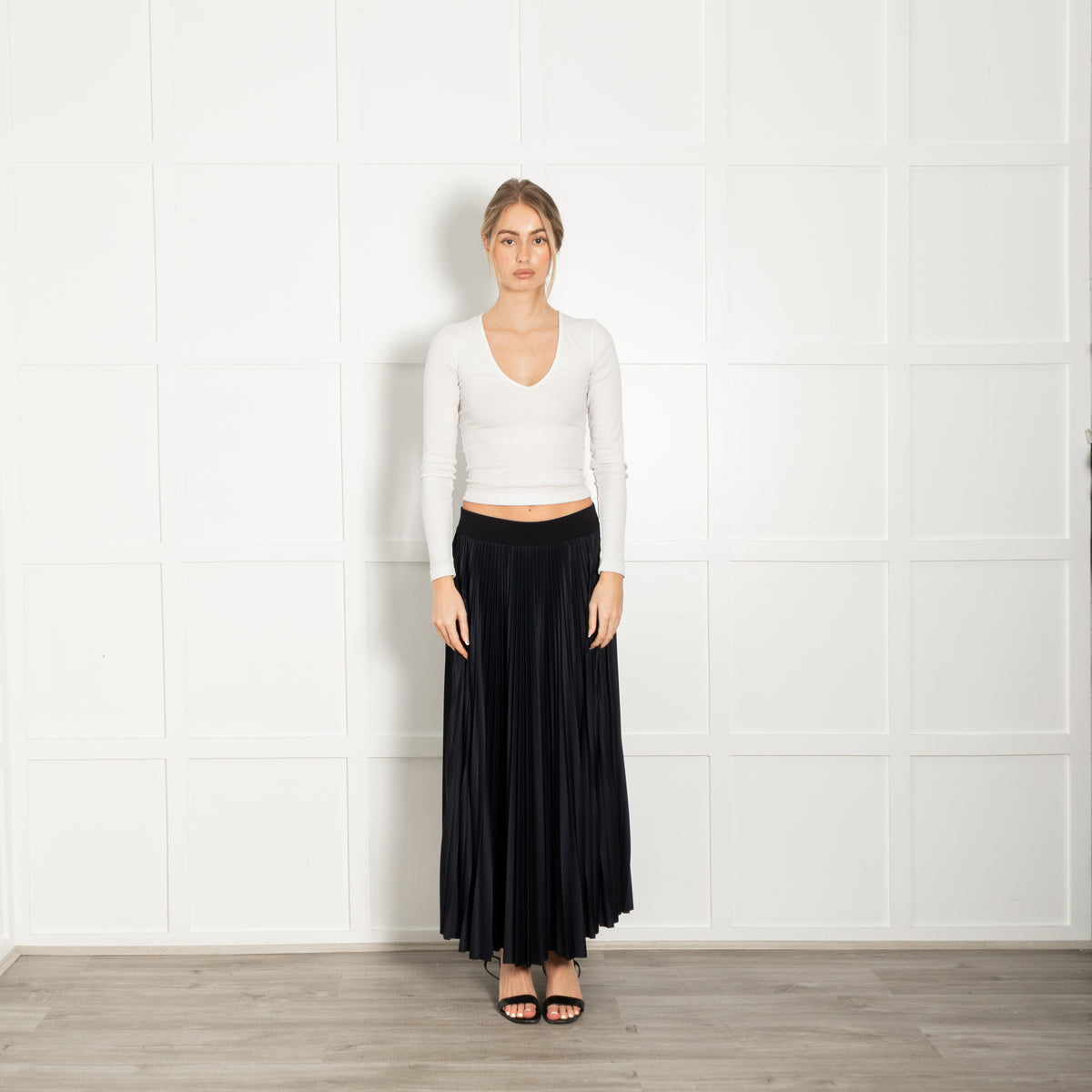 Fabiana Filippi Navy Blue Micro Pleat Maxi Skirt