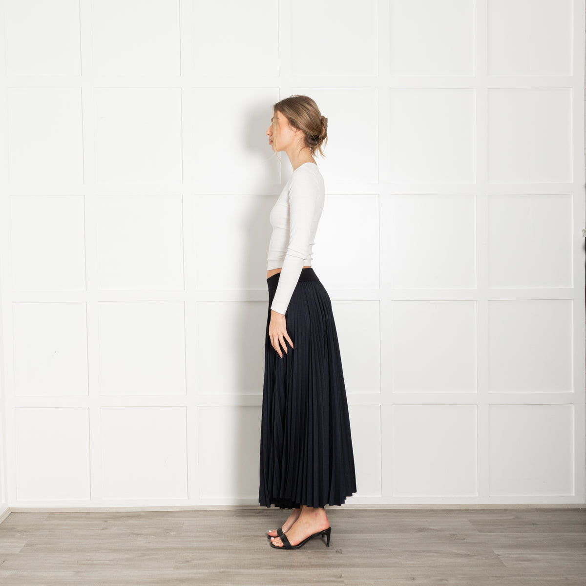Fabiana Filippi Navy Blue Micro Pleat Maxi Skirt