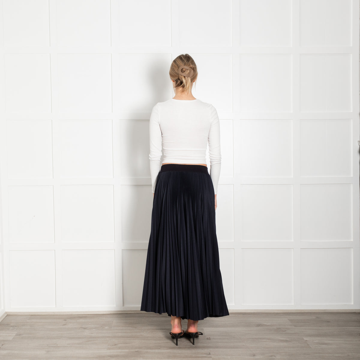 Fabiana Filippi Navy Blue Micro Pleat Maxi Skirt
