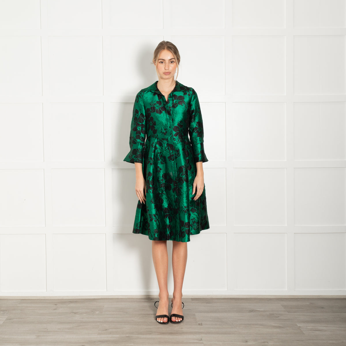 CH Carolina Herrera Jade Green Black Jacquard Dress