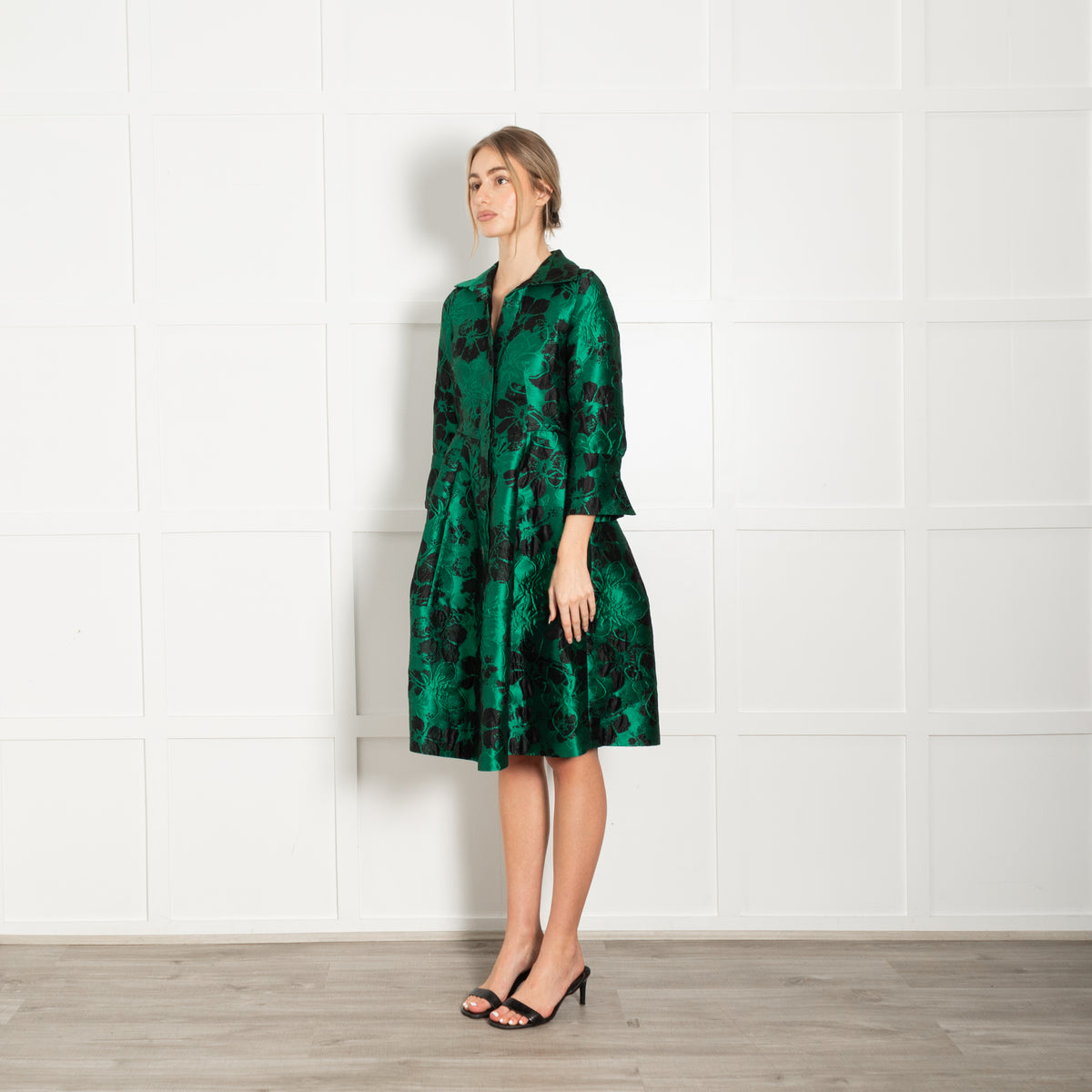 CH Carolina Herrera Jade Green Black Jacquard Dress