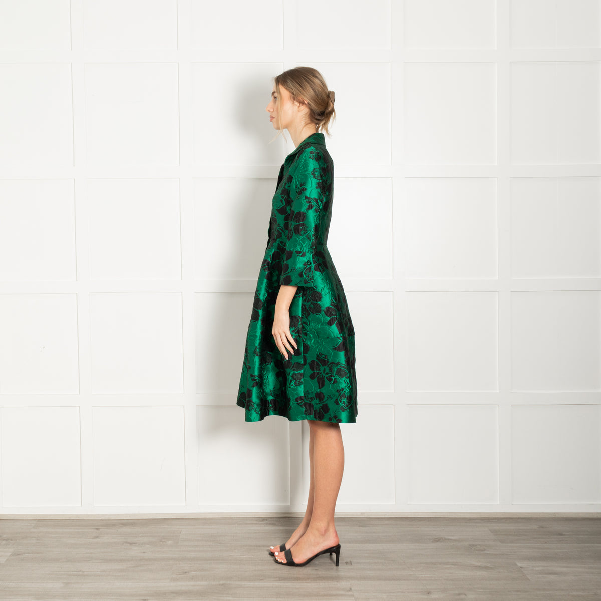 CH Carolina Herrera Jade Green Black Jacquard Dress