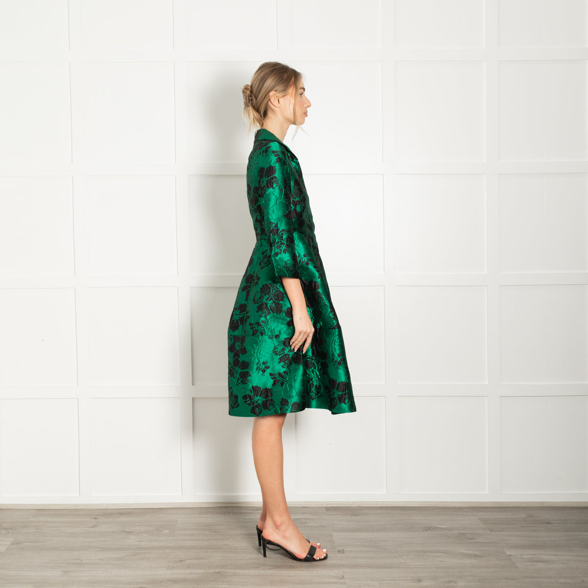 CH Carolina Herrera Jade Green Black Jacquard Dress