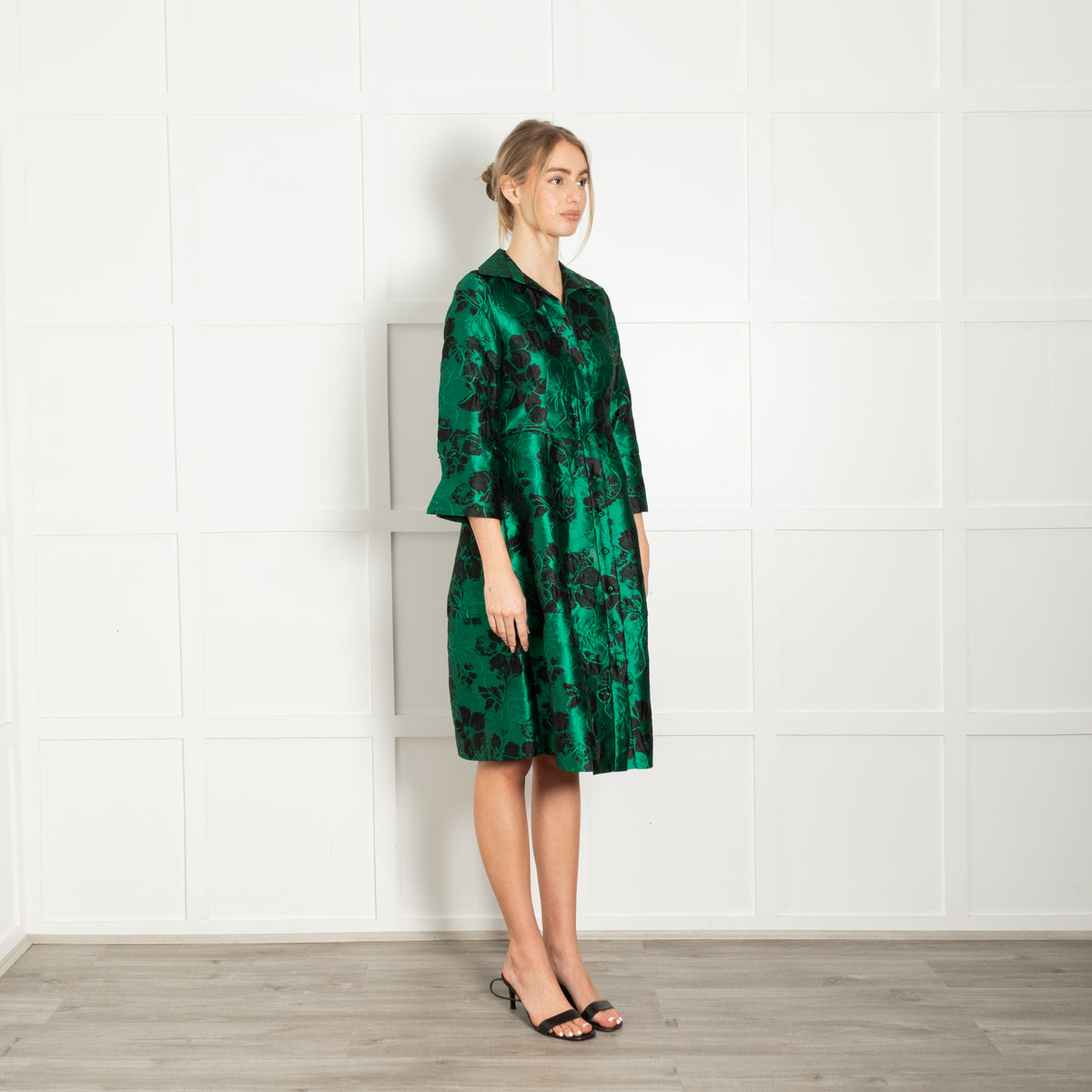 CH Carolina Herrera Jade Green Black Jacquard Dress