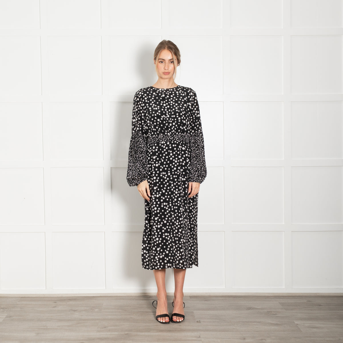 Rixo Black White Polka Dot Midi Dress