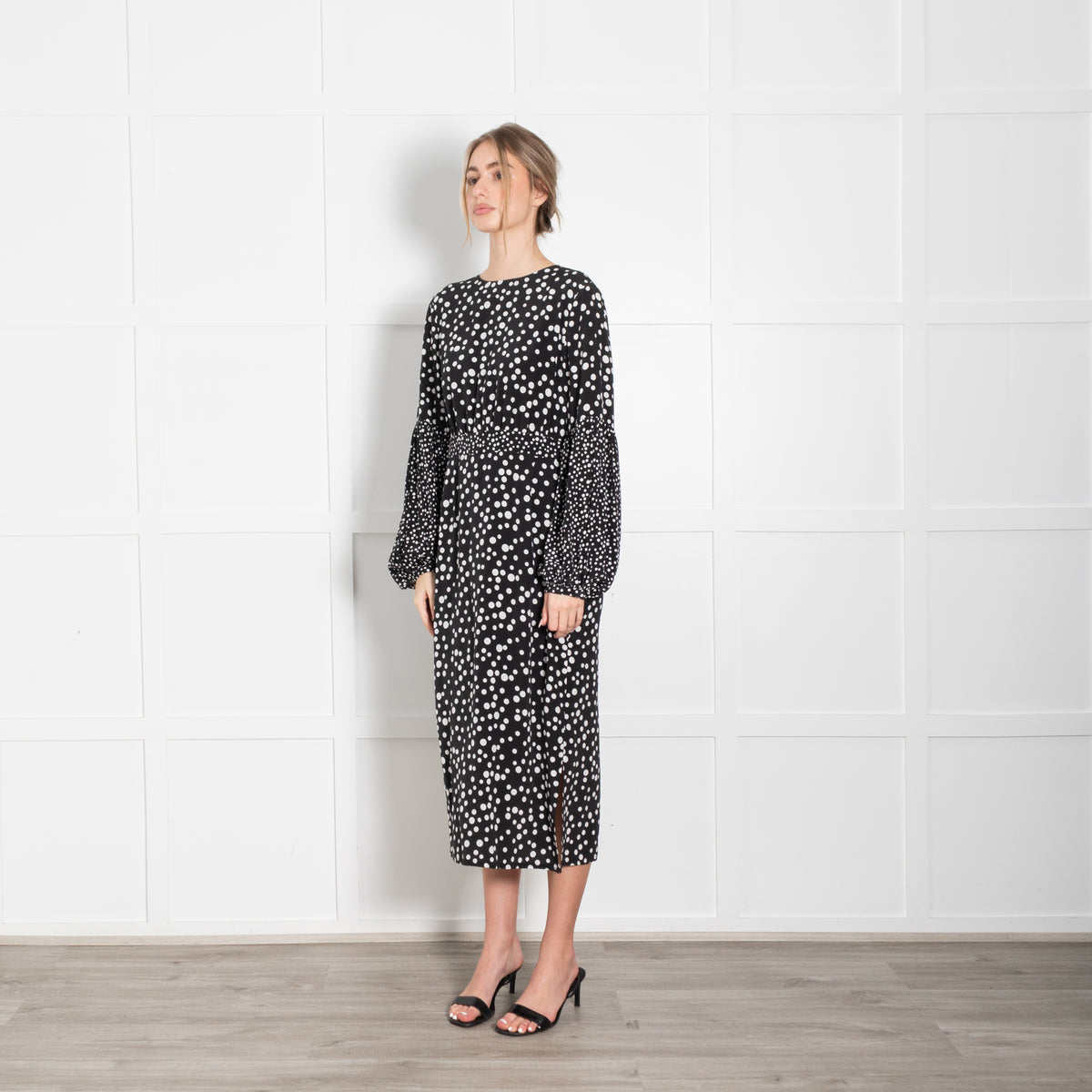 Rixo Black White Polka Dot Midi Dress