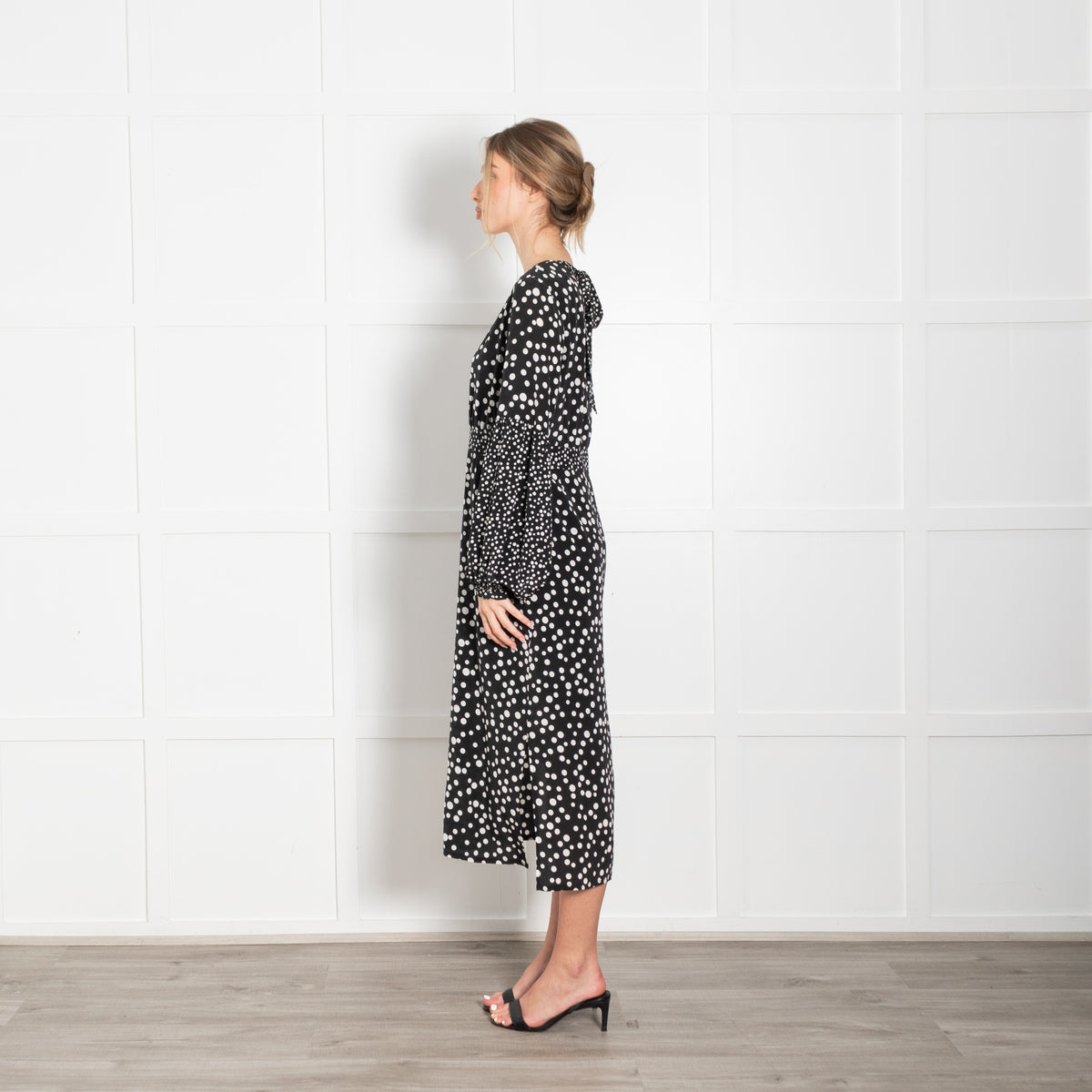 Rixo Black White Polka Dot Midi Dress
