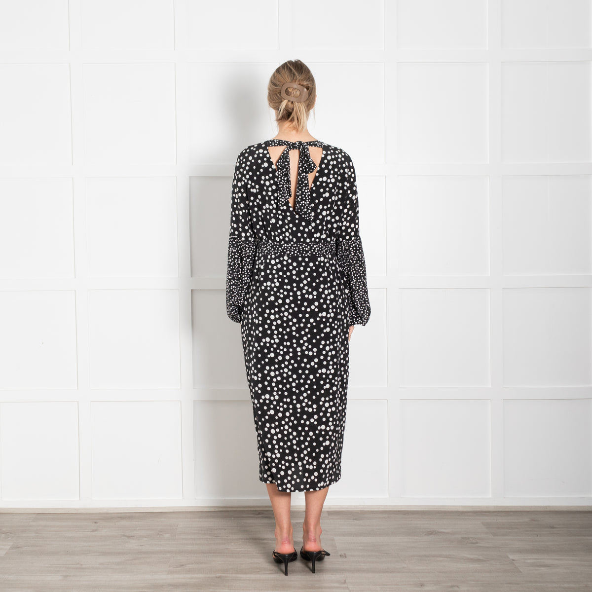 Rixo Black White Polka Dot Midi Dress