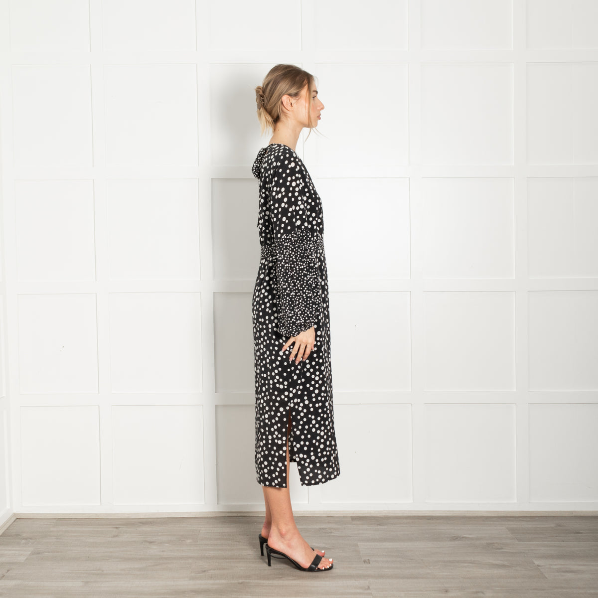 Rixo Black White Polka Dot Midi Dress