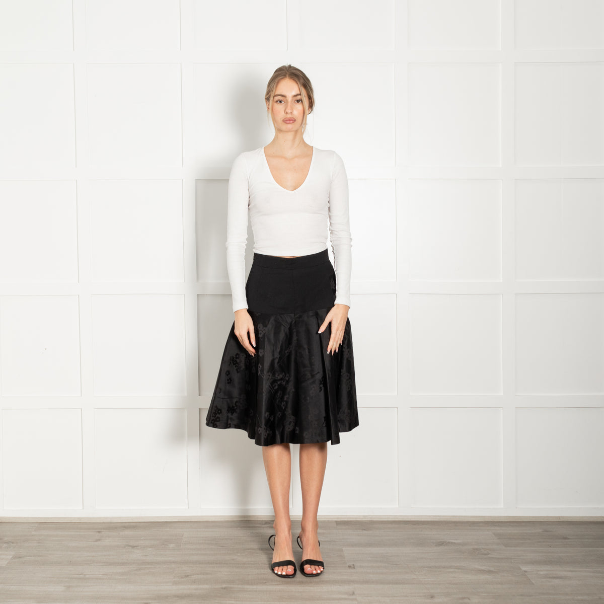 Alexander McQueen Black On Black Floral Print A-Line Skirt