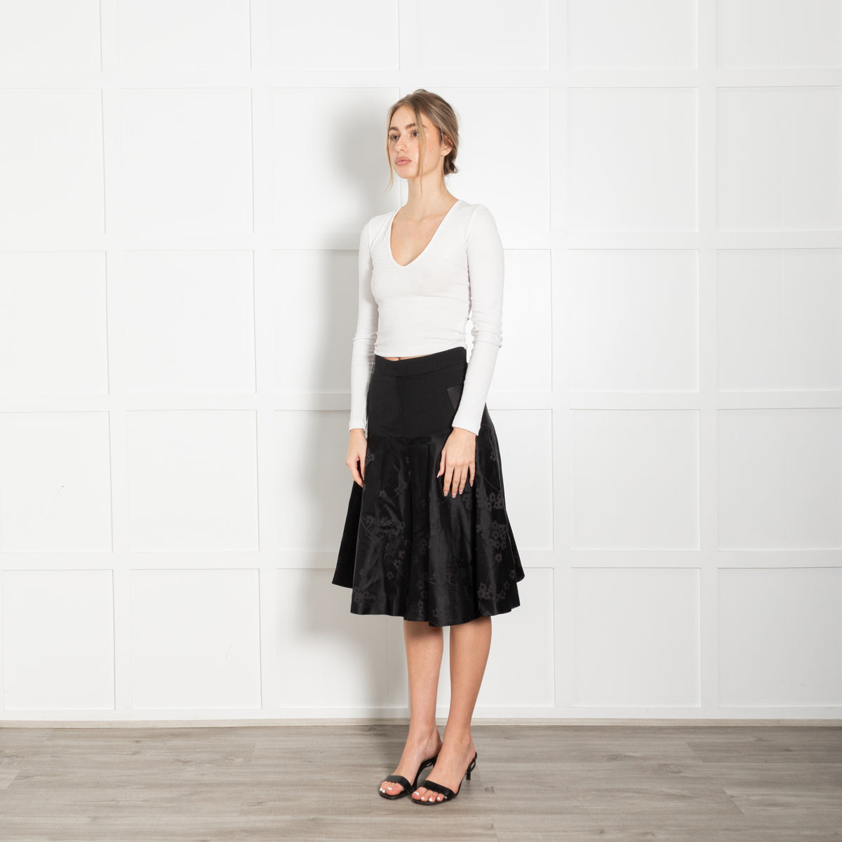 Alexander McQueen Black On Black Floral Print A-Line Skirt