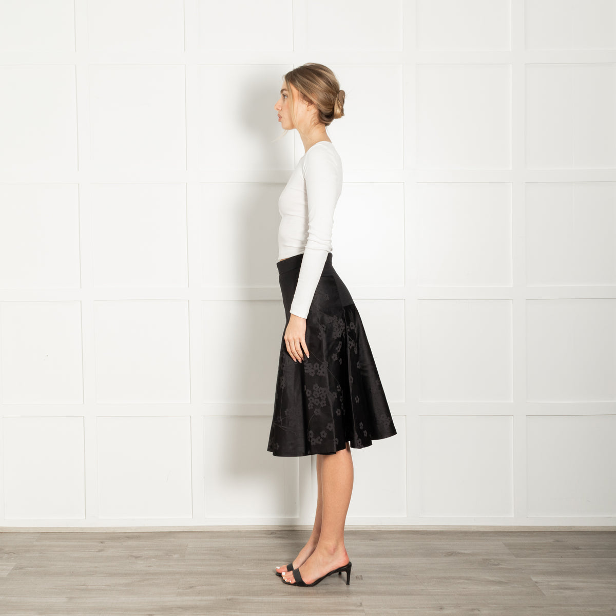Alexander McQueen Black On Black Floral Print A-Line Skirt