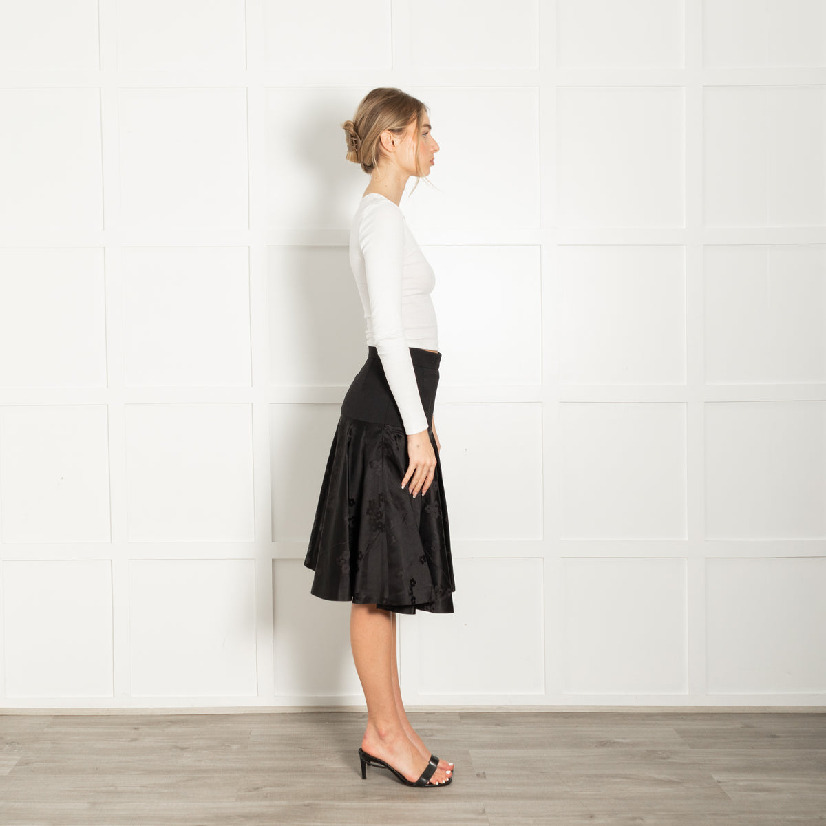 Alexander McQueen Black On Black Floral Print A-Line Skirt