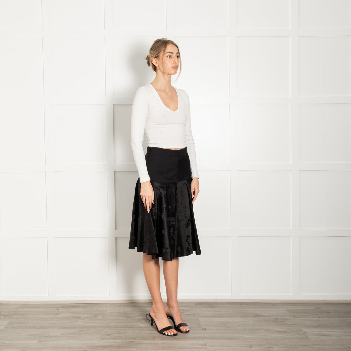 Alexander McQueen Black On Black Floral Print A-Line Skirt