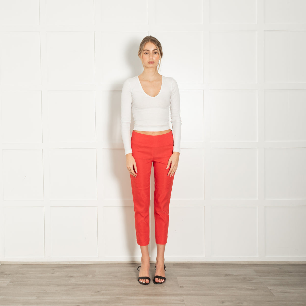 Sarah Pacini Orange Linen Blend Stretchy Trousers