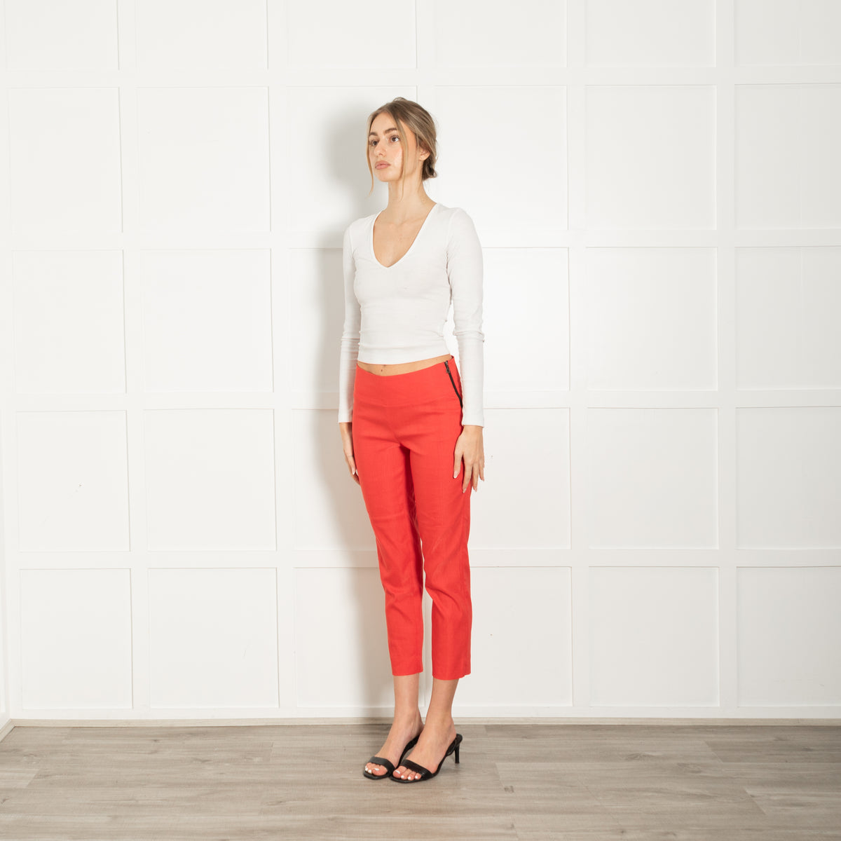 Sarah Pacini Orange Linen Blend Stretchy Trousers