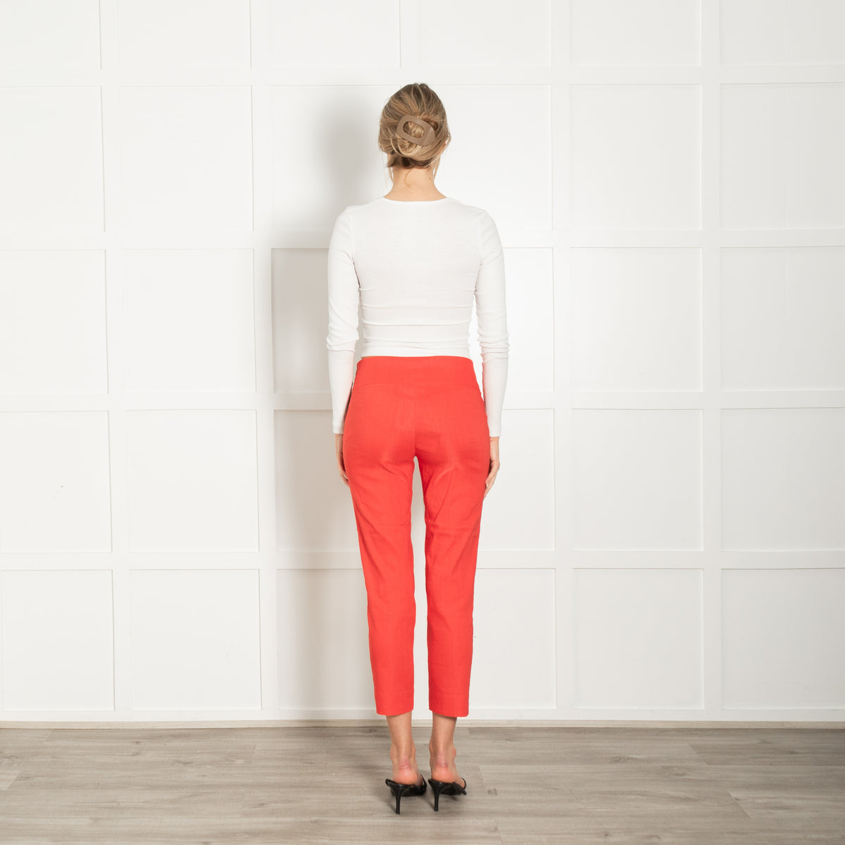 Sarah Pacini Orange Linen Blend Stretchy Trousers