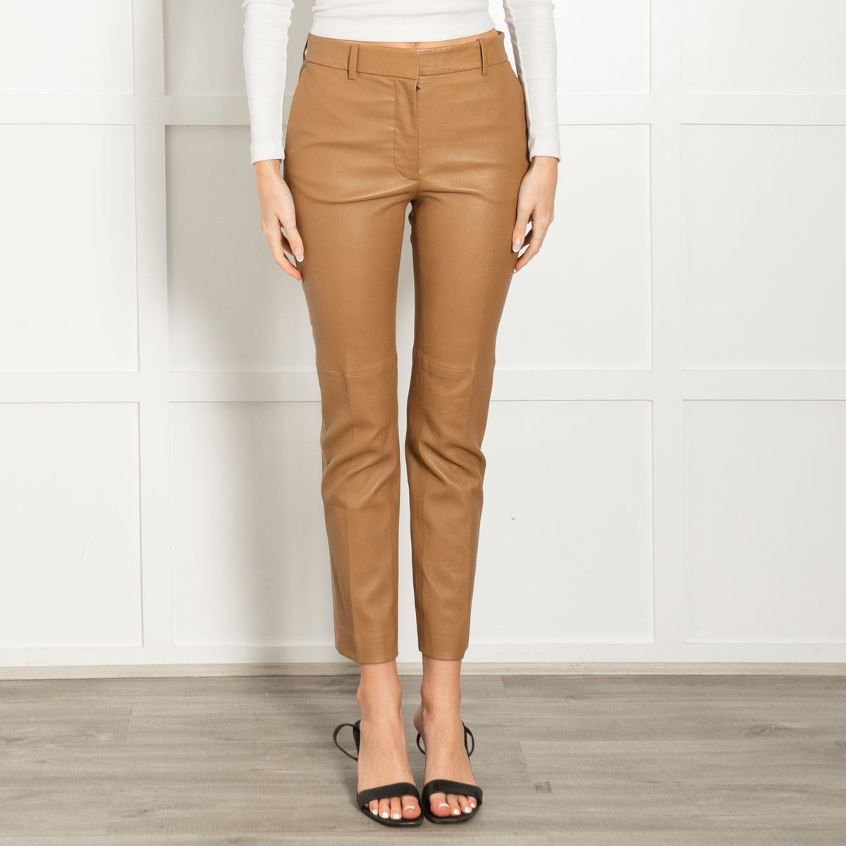 Joseph Camel Stretch Leather Slim Leg Trousers