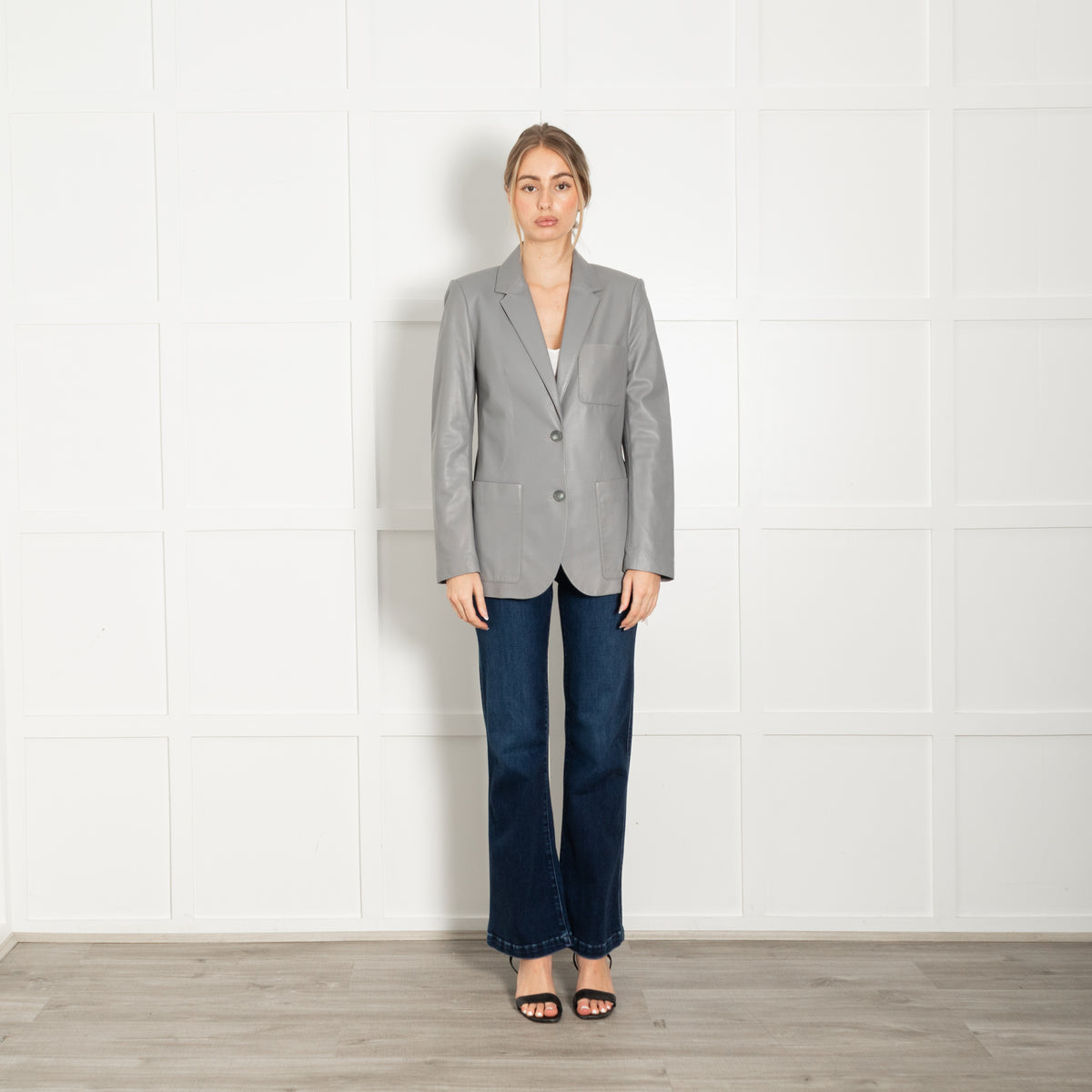 Joseph Light Grey Leather Blazer Jacket