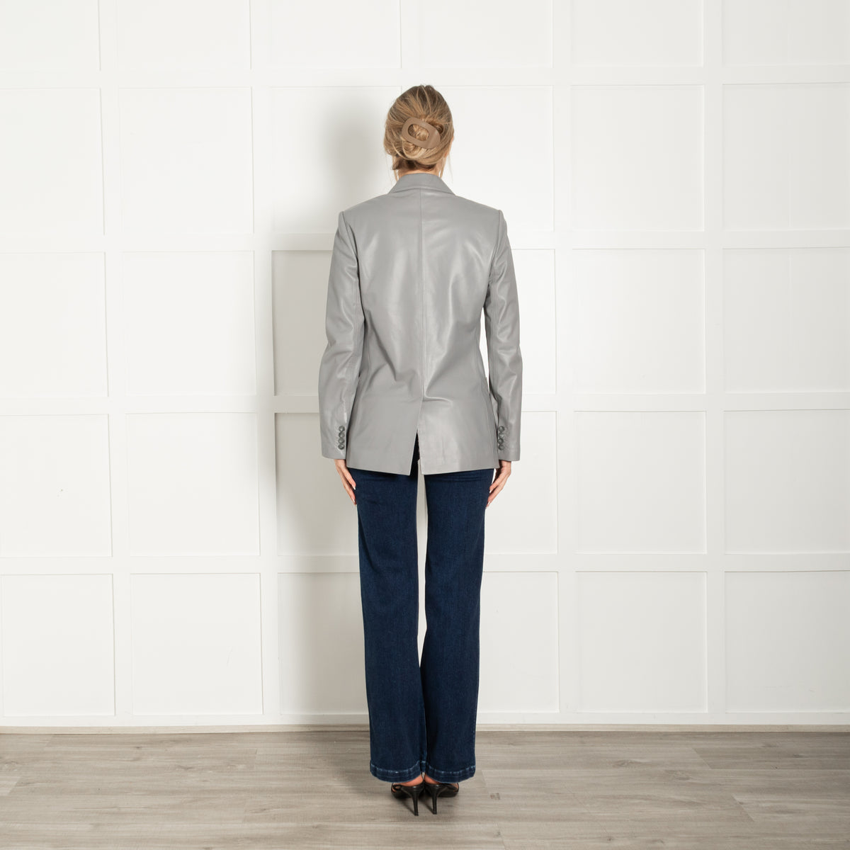 Joseph Light Grey Leather Blazer Jacket