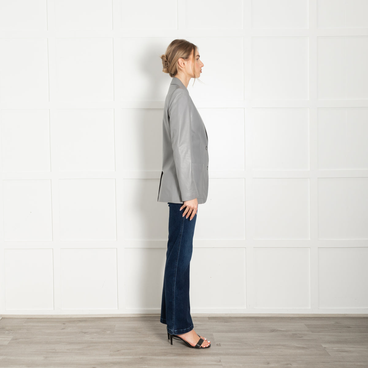 Joseph Light Grey Leather Blazer Jacket