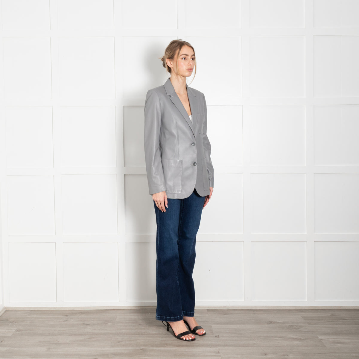 Joseph Light Grey Leather Blazer Jacket