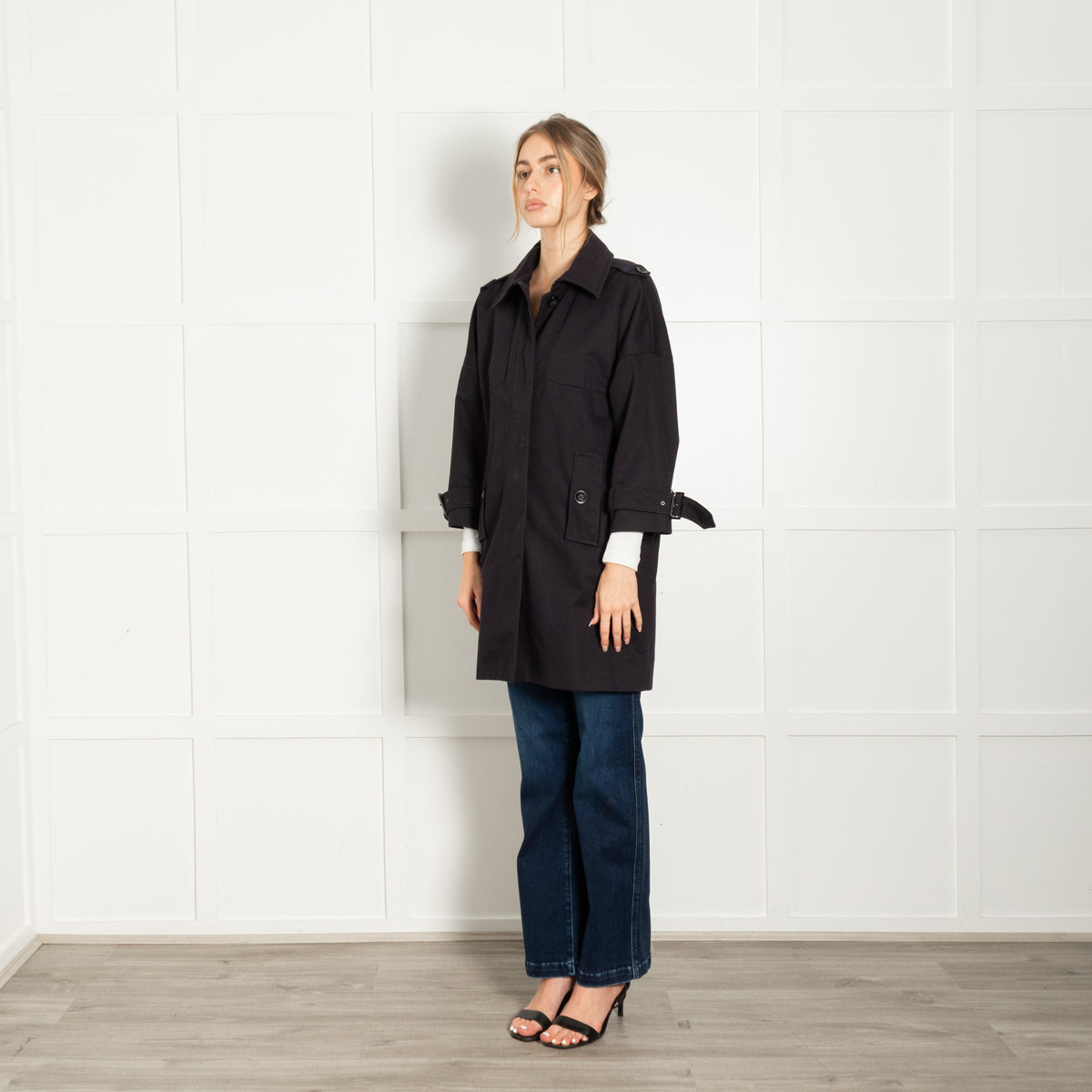 Sportmax Navy Blue Cotton 3/4 Sleeve Short Coat