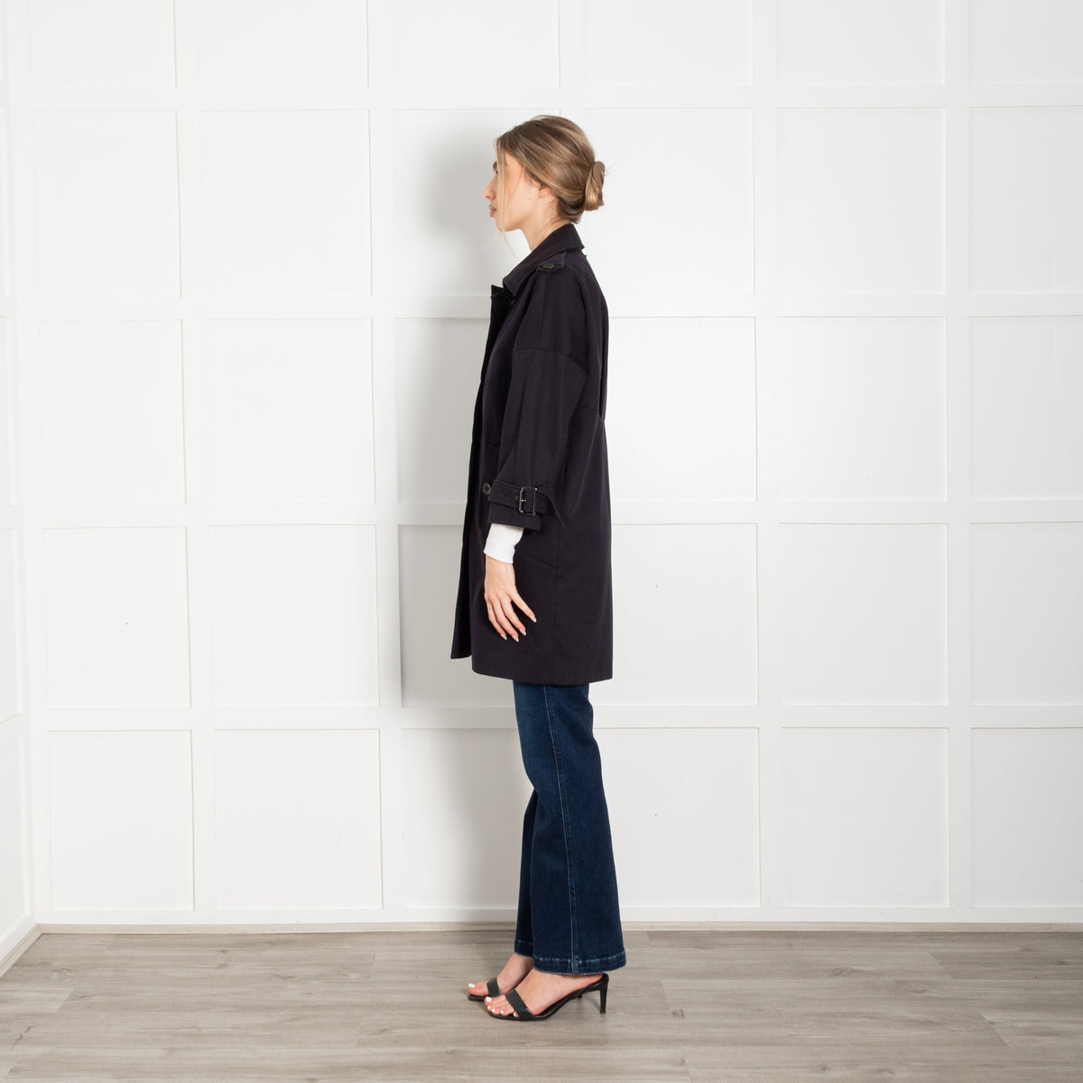 Sportmax Navy Blue Cotton 3/4 Sleeve Short Coat