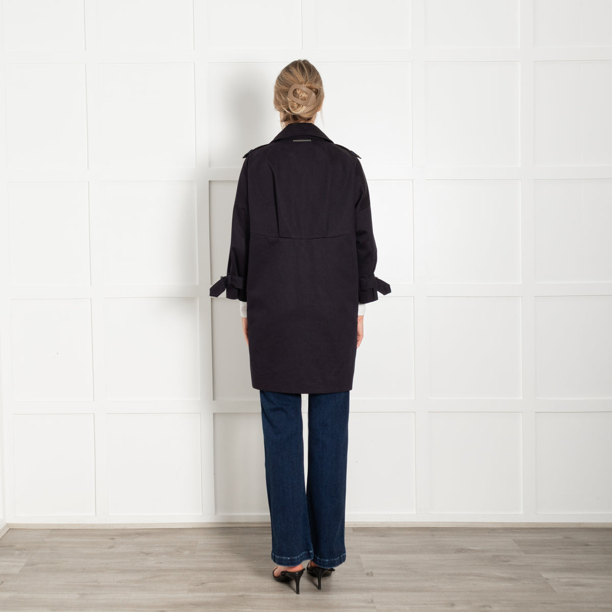 Sportmax Navy Blue Cotton 3/4 Sleeve Short Coat