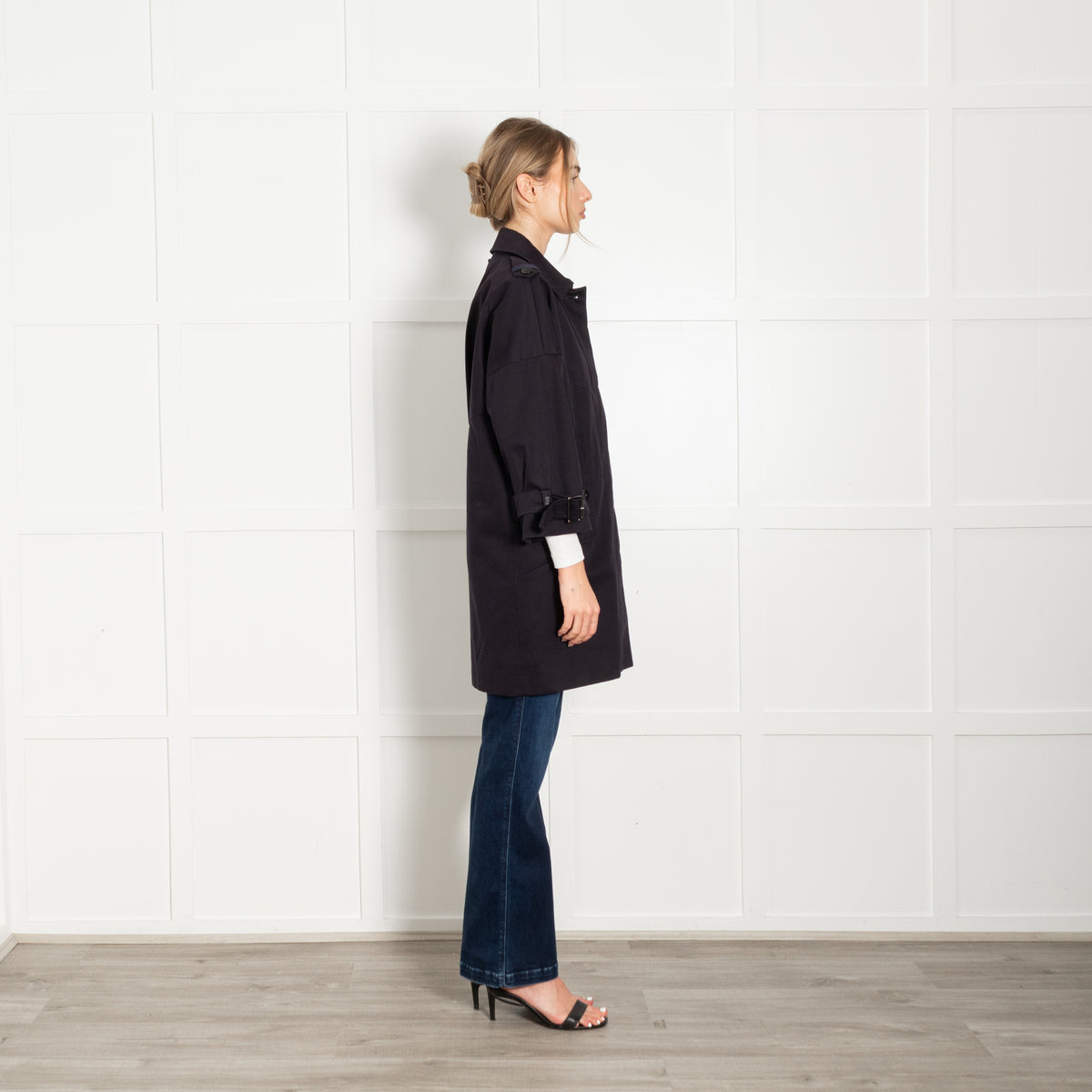 Sportmax Navy Blue Cotton 3/4 Sleeve Short Coat