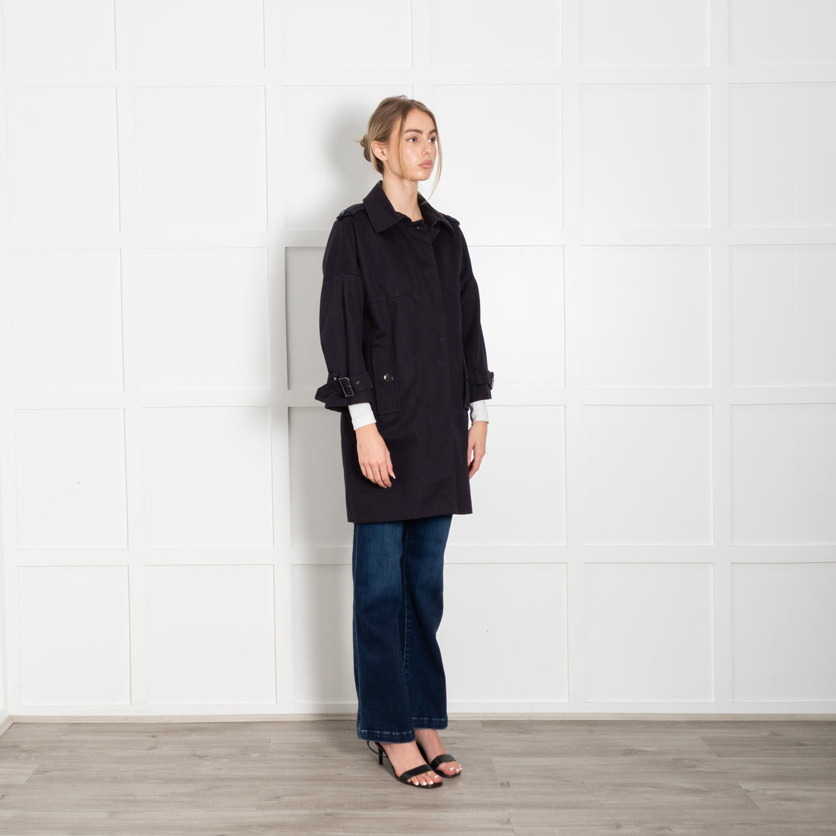 Sportmax Navy Blue Cotton 3/4 Sleeve Short Coat