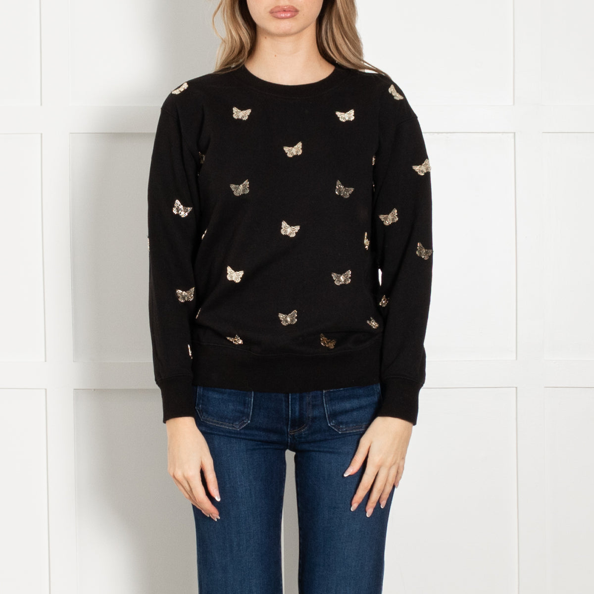 Michael By Michael Kors Black Gold Butterfly Embellished Sweatshirt