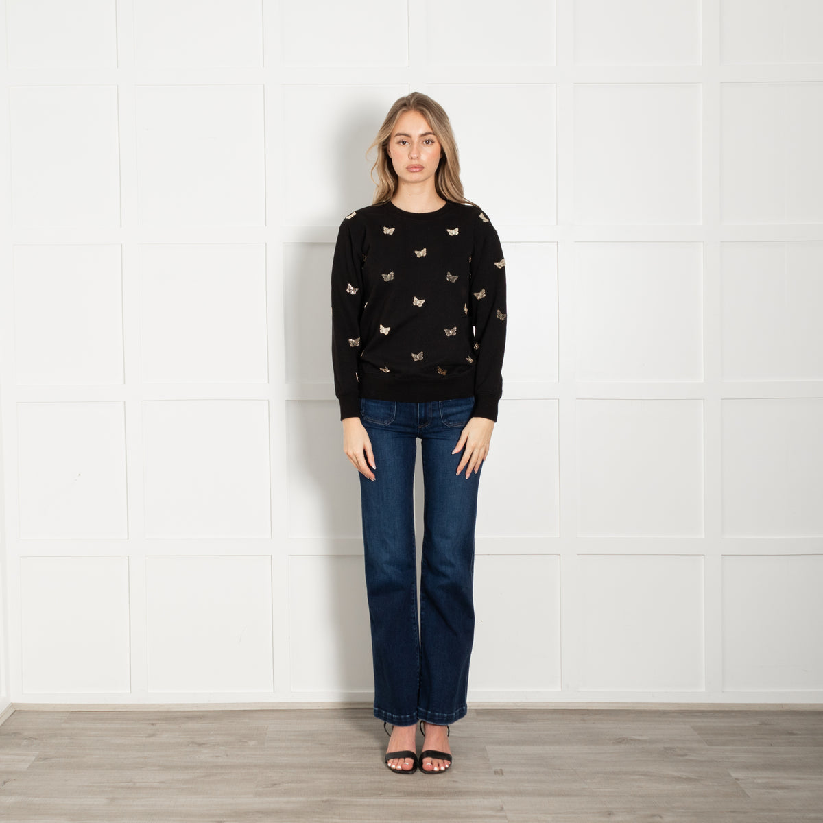 Michael By Michael Kors Black Gold Butterfly Embellished Sweatshirt