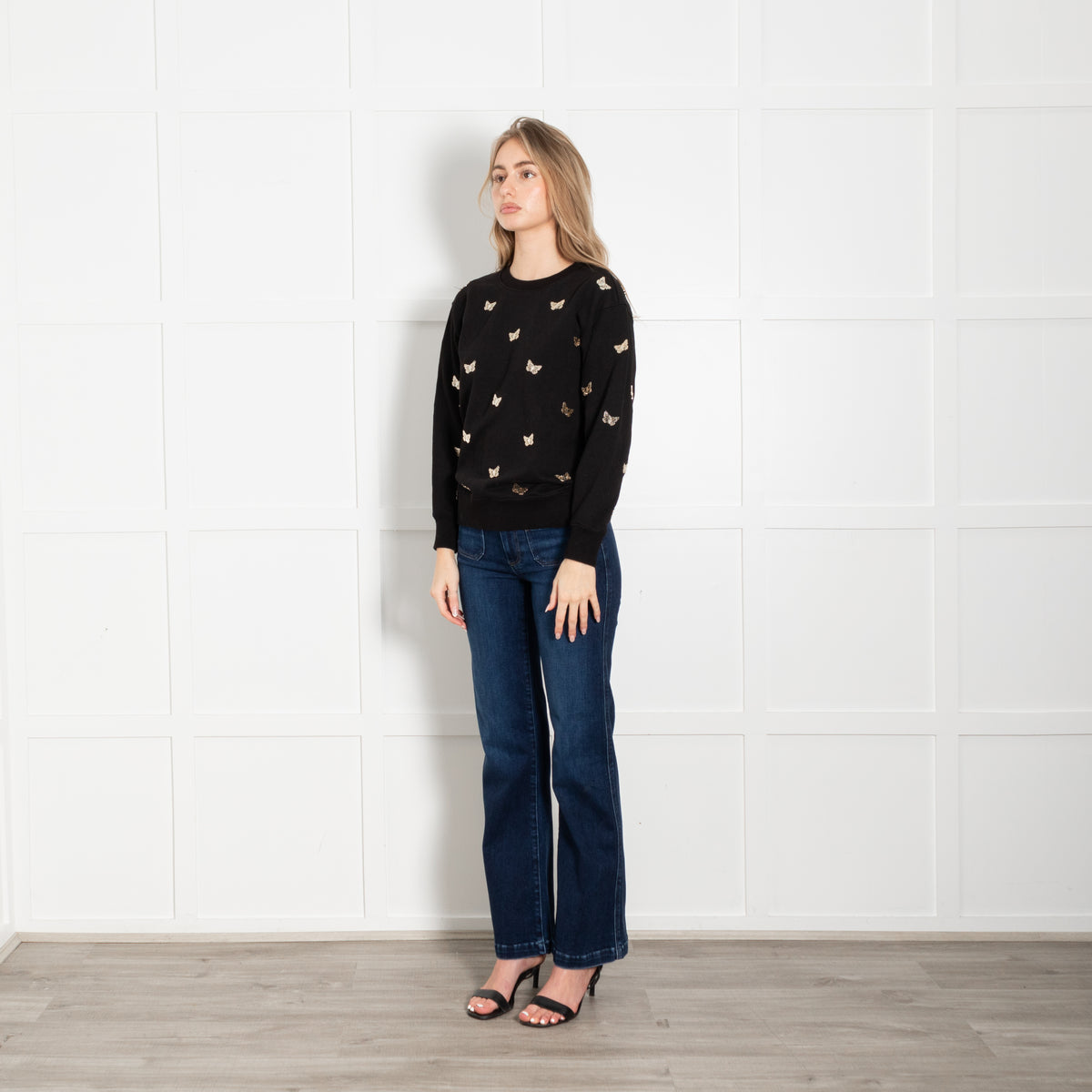 Michael By Michael Kors Black Gold Butterfly Embellished Sweatshirt