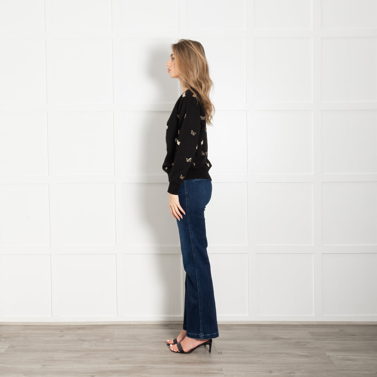 Michael By Michael Kors Black Gold Butterfly Embellished Sweatshirt