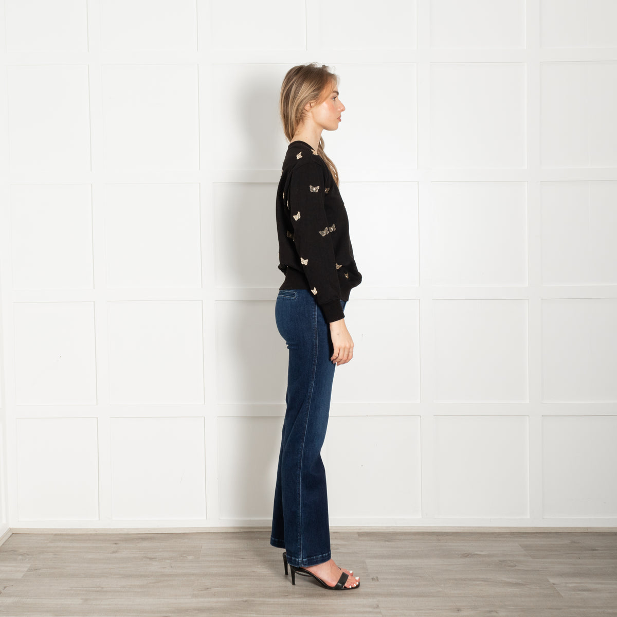 Michael By Michael Kors Black Gold Butterfly Embellished Sweatshirt