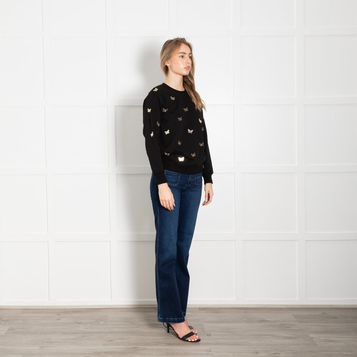 Michael By Michael Kors Black Gold Butterfly Embellished Sweatshirt