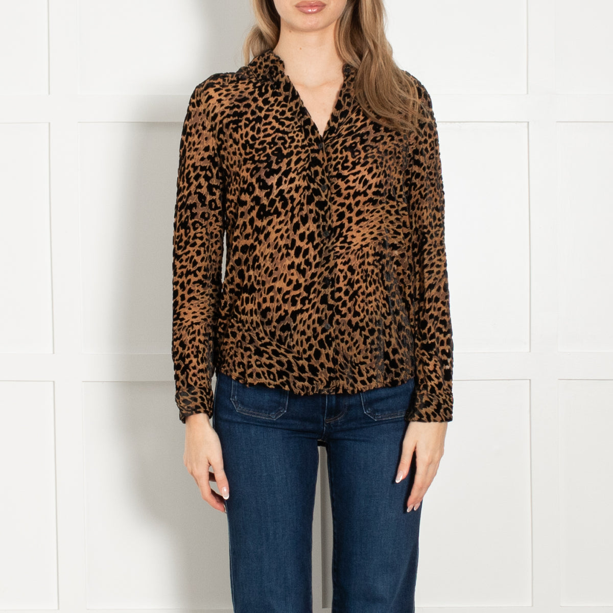 L'Agence Brown Black Animal Print Devore Blouse