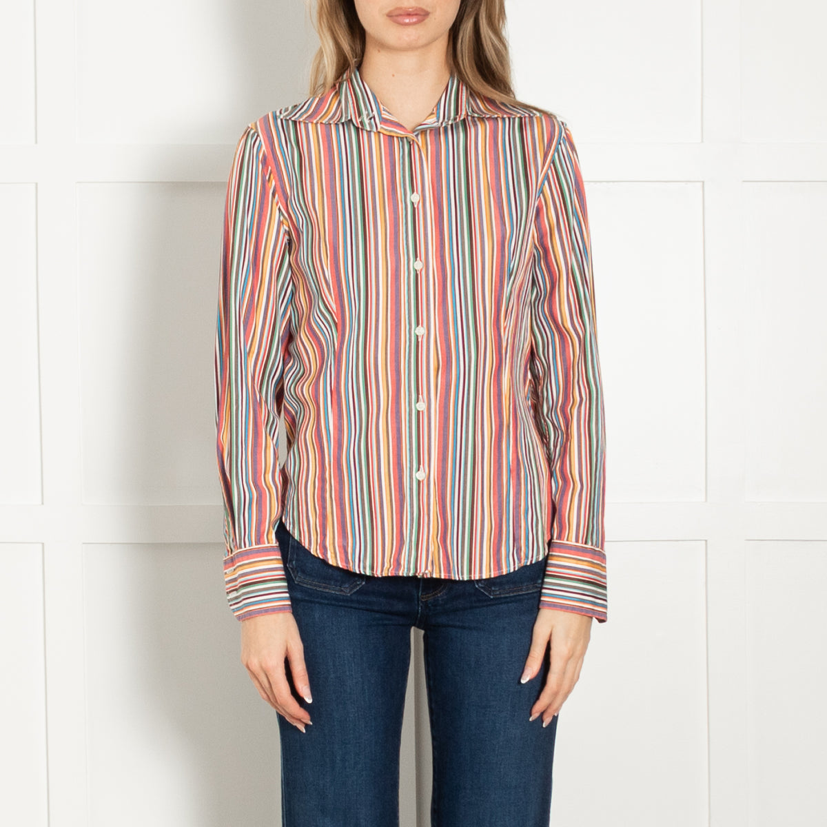 Etro Multi Stripe Long Collar Cotton Shirt