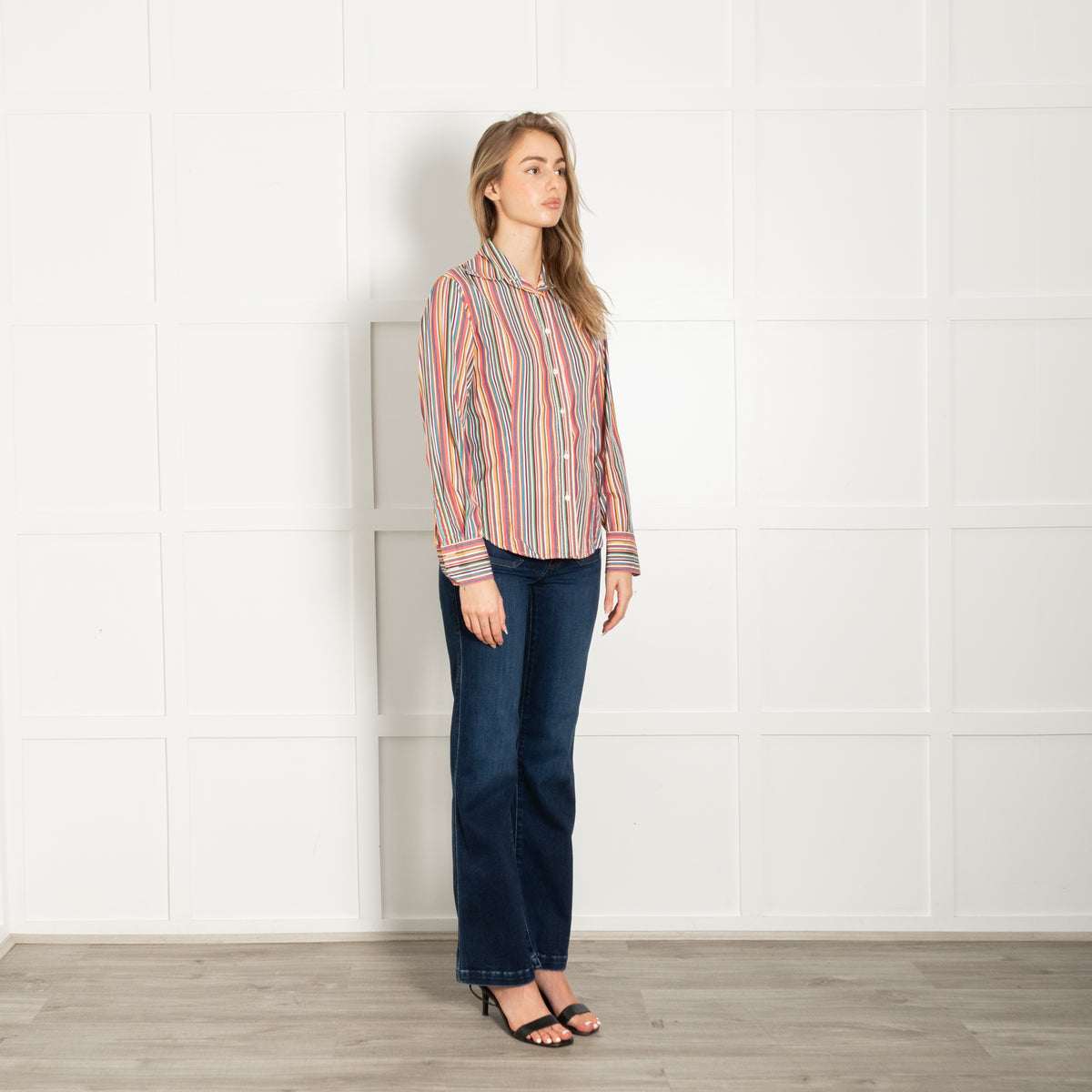 Etro Multi Stripe Long Collar Cotton Shirt
