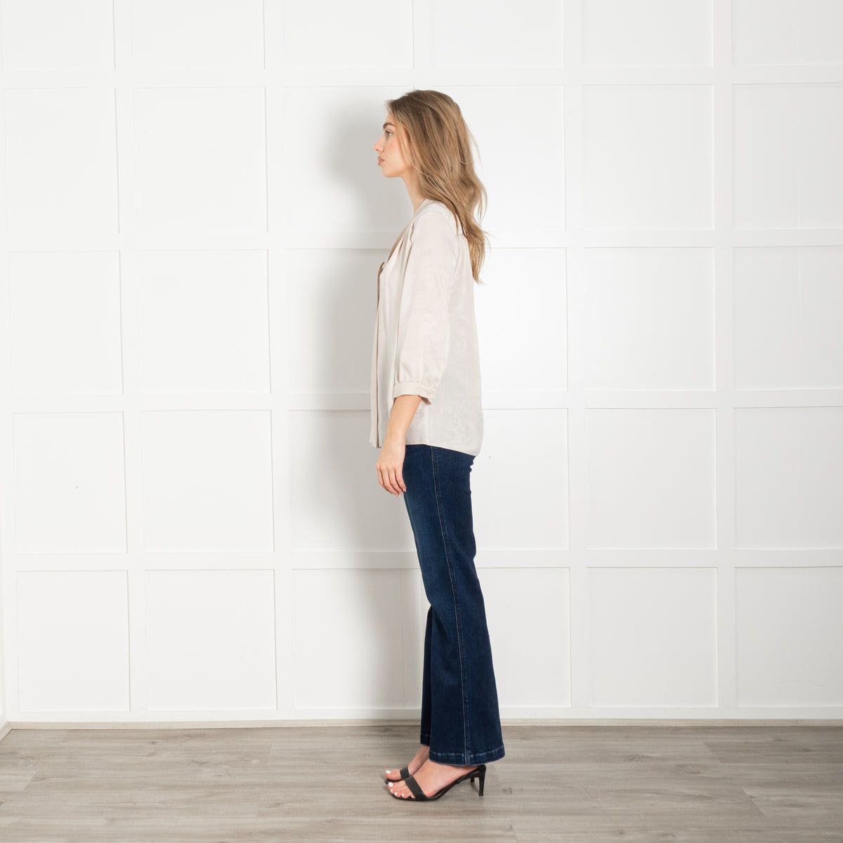 Mulberry Beige Velvet Satin Bow Blouse