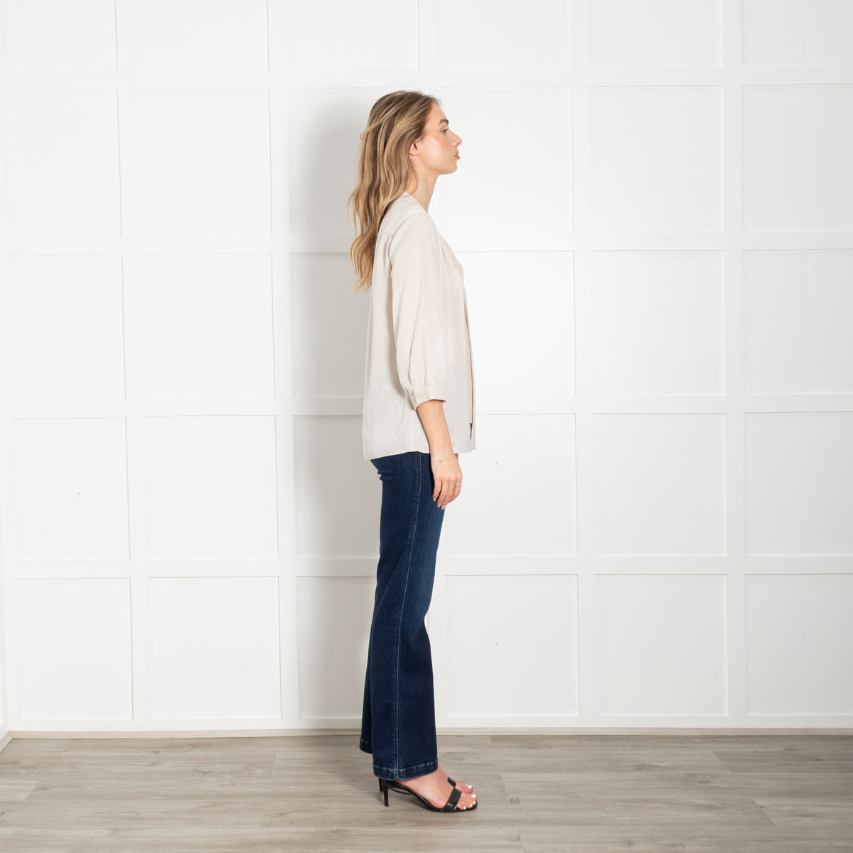 Mulberry Beige Velvet Satin Bow Blouse