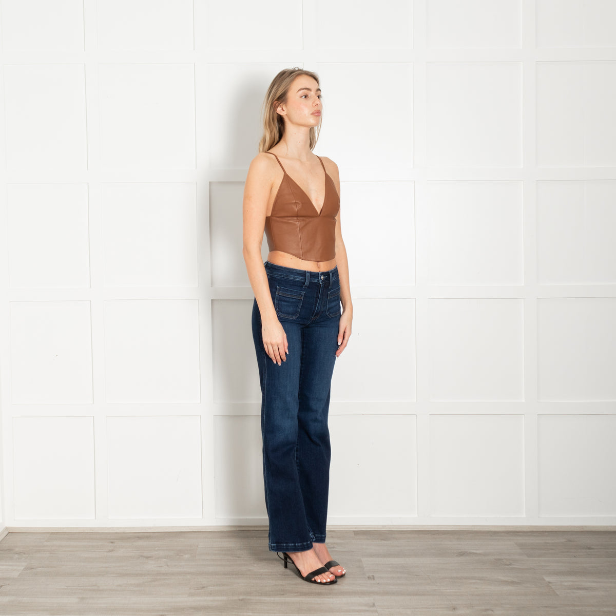 Ena Pelly Caramel Leather Bralette Top