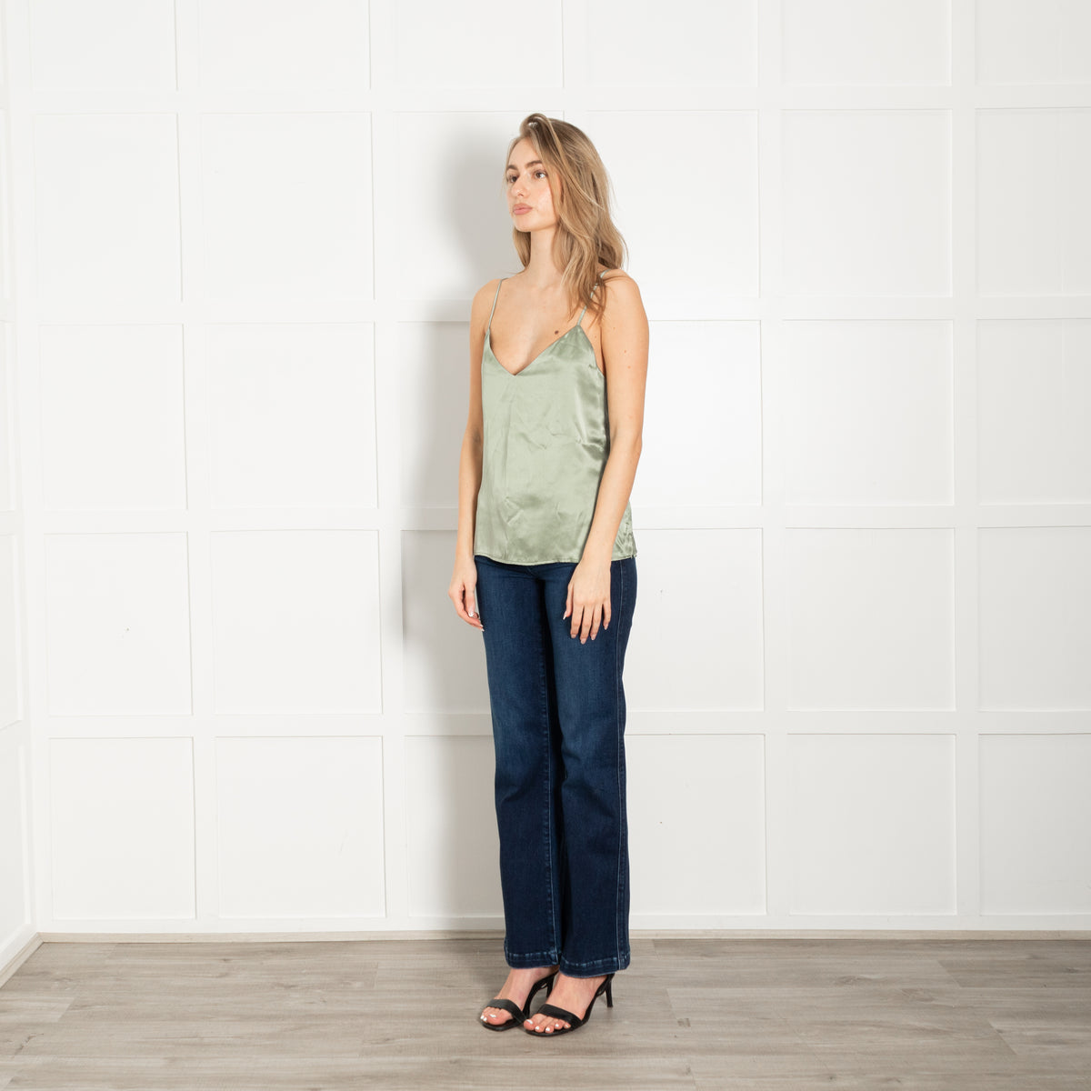 L'Agence Green Silk Satin Sleeveless Vest