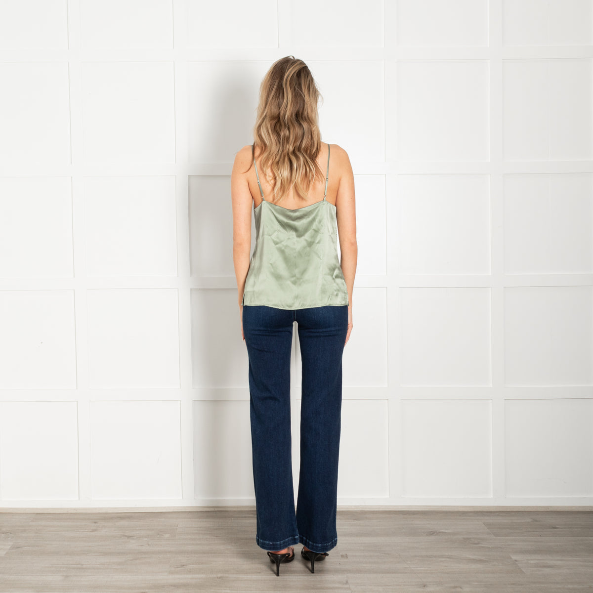 L'Agence Green Silk Satin Sleeveless Vest