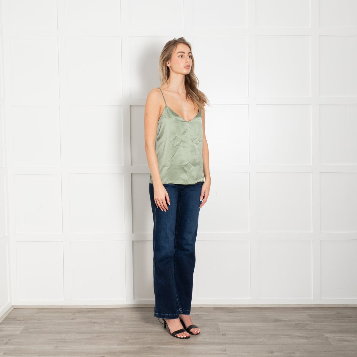 L'Agence Green Silk Satin Sleeveless Vest