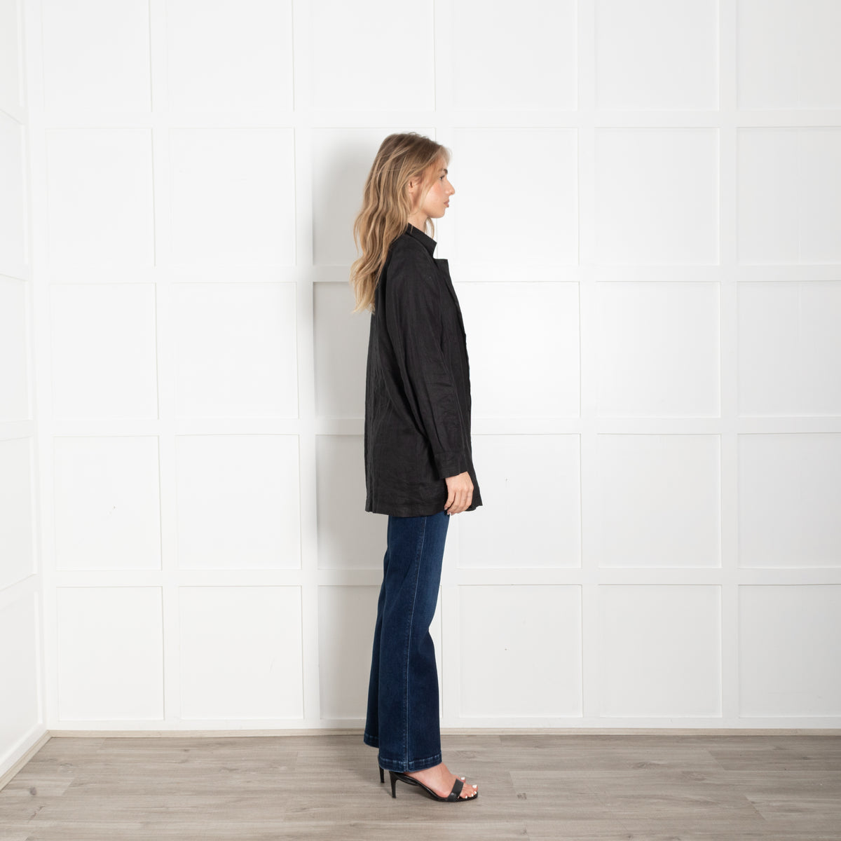 Eileen Fisher Black Linen Long Line Blazer