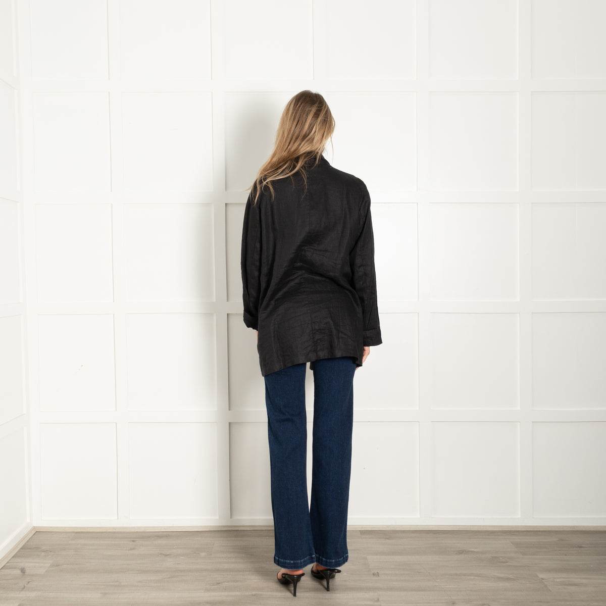 Eileen Fisher Black Linen Long Line Blazer