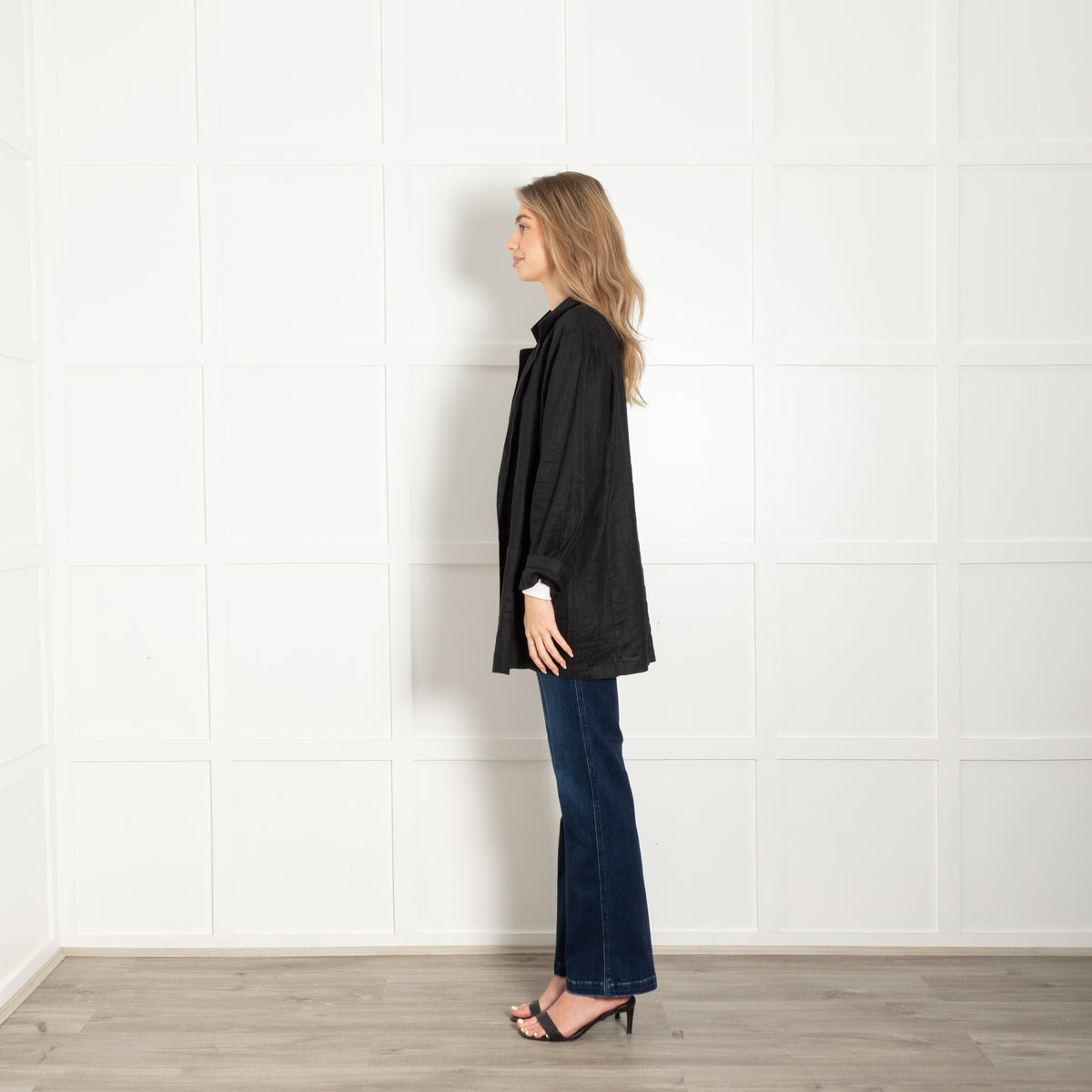 Eileen Fisher Black Linen Long Line Blazer